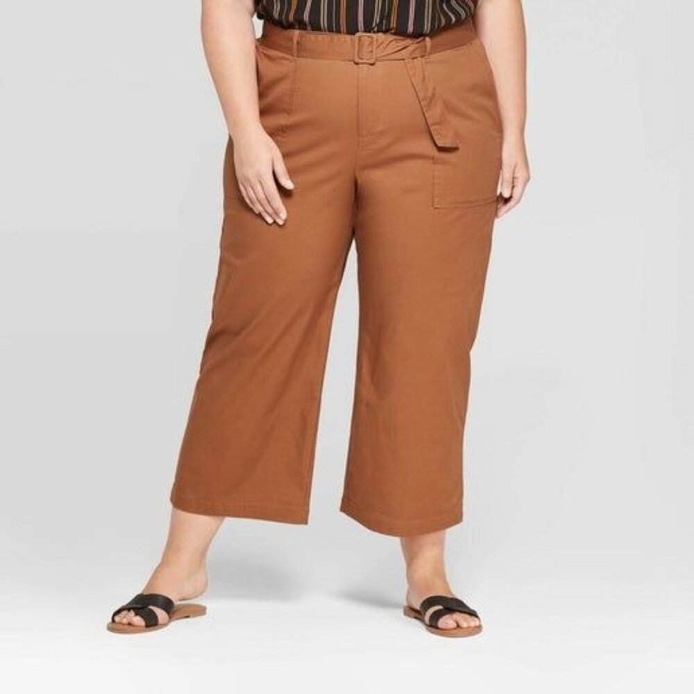 Damaged see pictures Women's Plus Size Belted Cropped Wide Leg Pants 3X